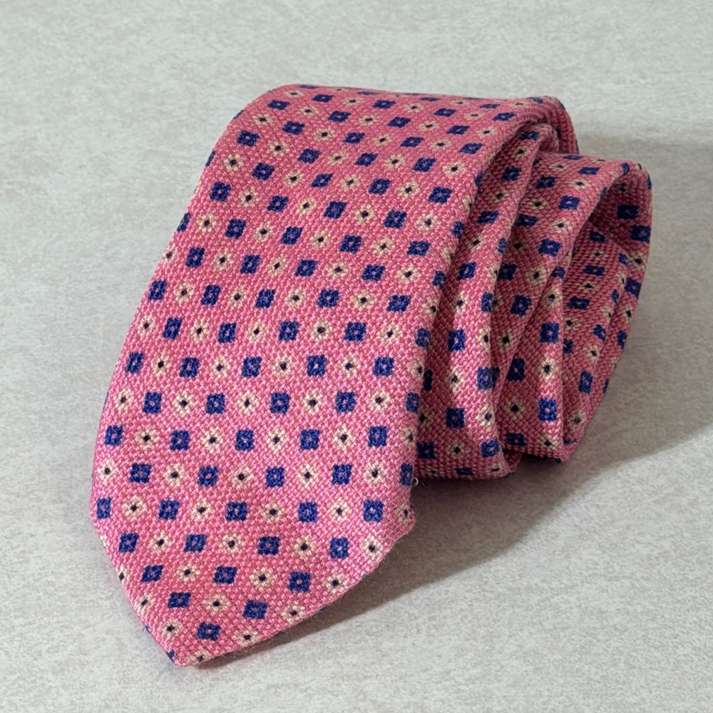 Canali Mens Pink Geometric Silk Tie Made in Italy Floral Medallion Luxury